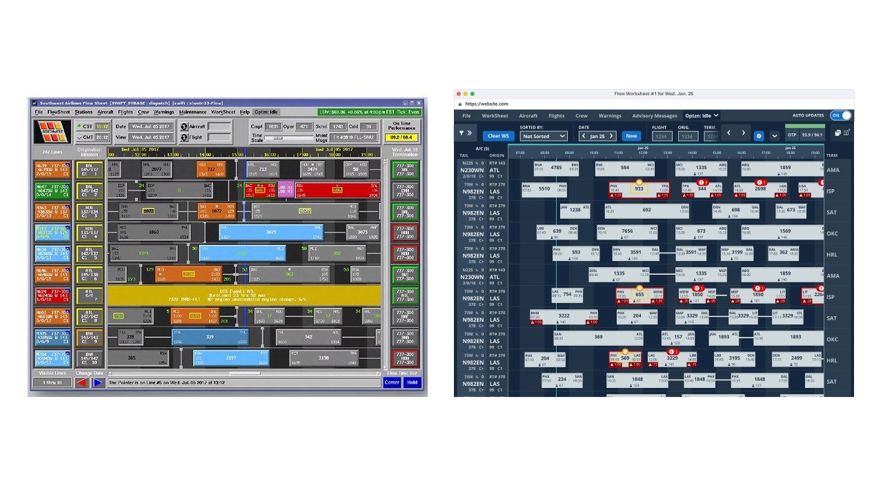 Side-by-side comparison of the legacy SWIFT flow sheet and the modernized WOLF flow worksheet.